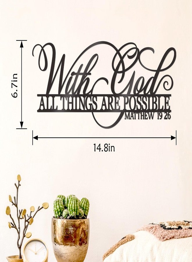 KOYILTD With God All Things Are Possible Sign Metal Wall Decor Black Religious Wall Scripture Large Christian Wall Art Bible Verses Wall Decor for Living Room Kitchen (14.9x6.7 in) - Image 3